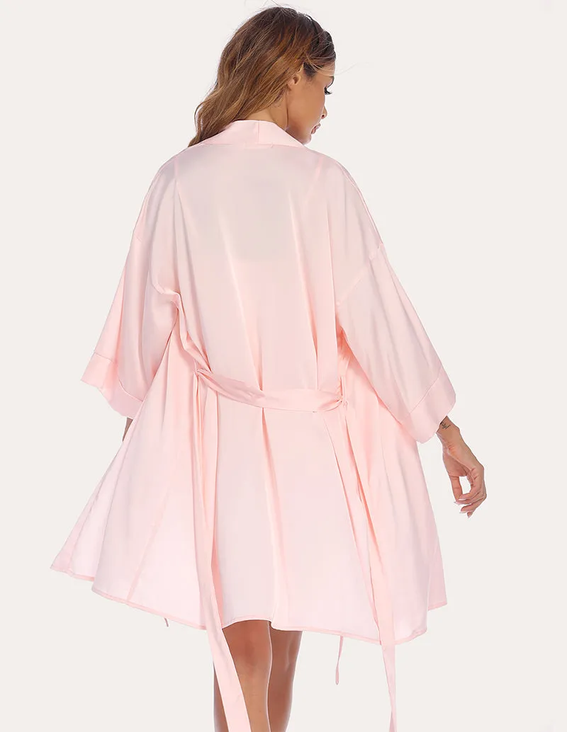 Ekouaer Silk Satin Cami with Robe and Shorts (US Only)