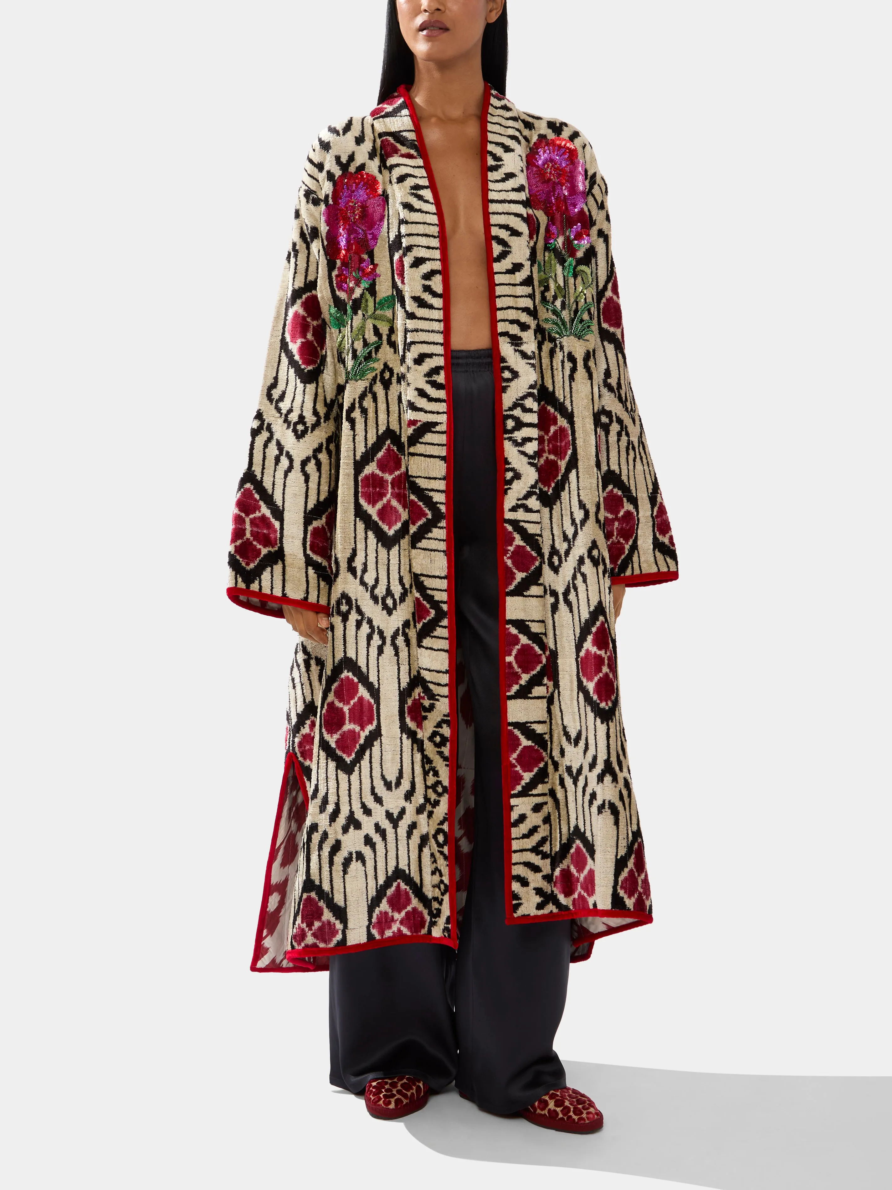 Hand-Loomed Ikat Velvet Reversible Robe  | One Size